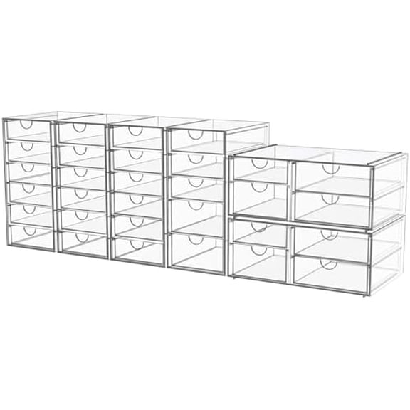 Acrylic Makeup Organizer with 31 Drawers, 6 Pack Clear Storage Drawers, Bathroom Makeup Organizer for Palettes, Cosmetic, and Beauty Supplies,Ideal for Vanity, Cabinet,Desk Organization