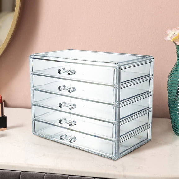 Cosmetic Makeup Organizer 5 Drawer Acrylic Storage Solution for Cosmetics Jewelry Beauty Supplies Organizers for College Dorm Girl's Room Clear Design