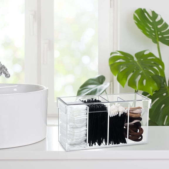 Acrylic Makeup Organizer with Lid Lash Cart Organizer for Lash Techs Bathroom Storage with 4 Tray Eyelash Mascara Brushes Supplies Brush Holder for Cosmetics or Office Supplies