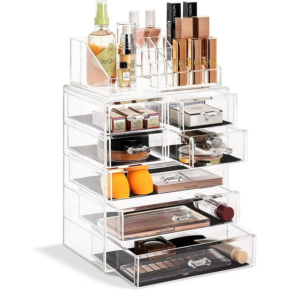 Acrylic Makeup Organizer with 7 Drawers & 16 Slots Jewelry Cosmetics Storage Box
