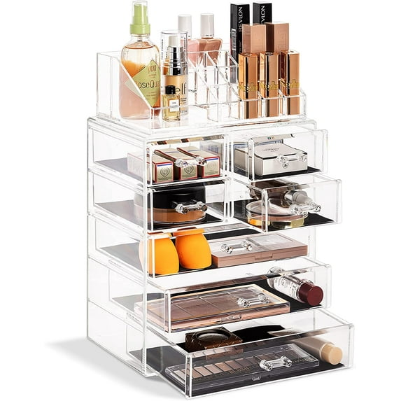 Acrylic Makeup Organizer with 7 Drawers & 16 Slots Jewelry Cosmetics Storage Box