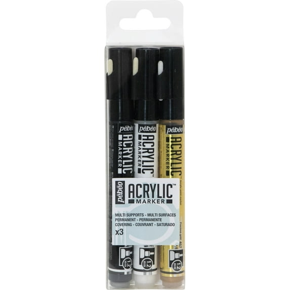 Acrylic Marker Set 1.2mm 3/Pkg-Black, White & Gold