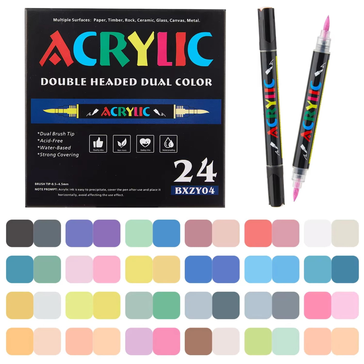 Acrylic Marker With Dual Brush Tips Dual Color,Automatic Ink Control For Rock,Wood,Ceramic,Glass,Stone,Fabric,DIY Crafts Textile