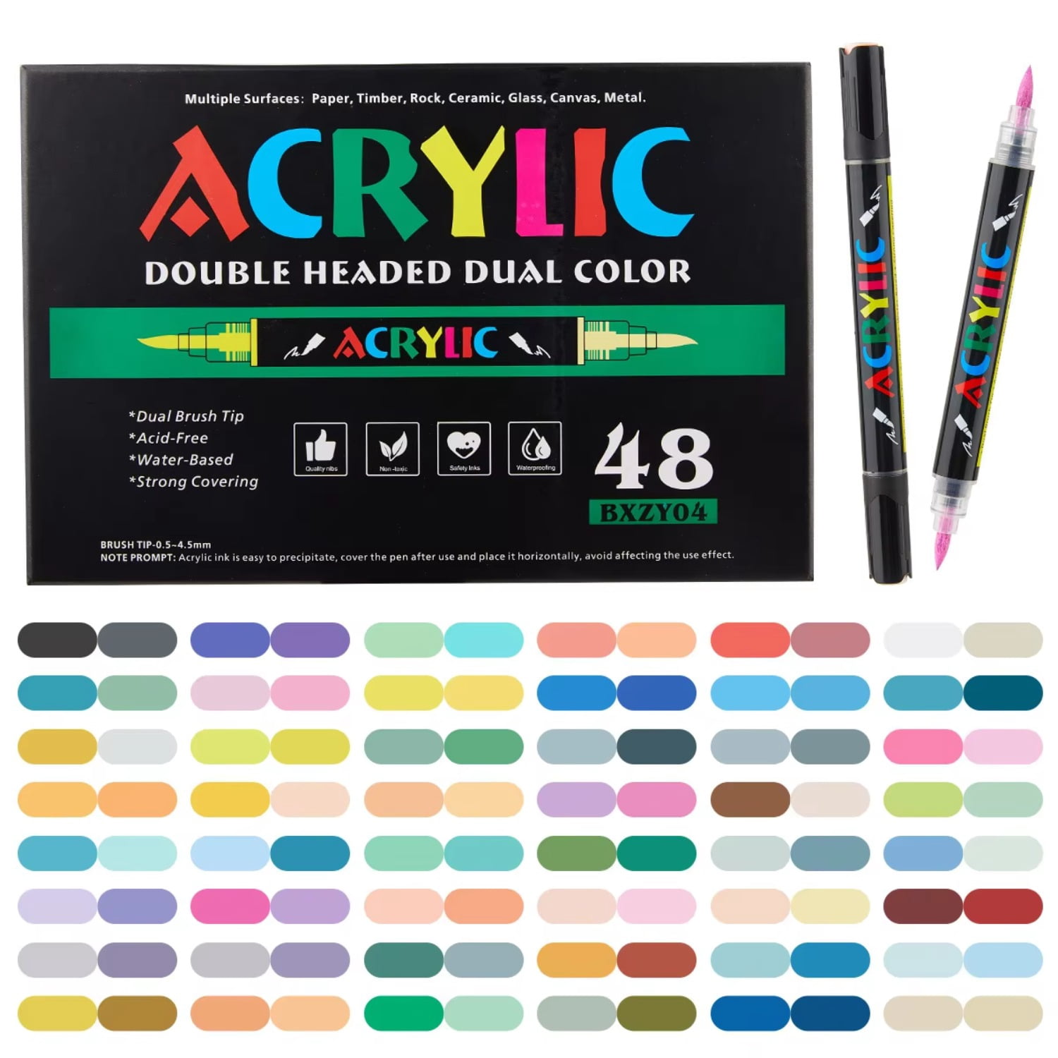 Acrylic Marker With Dual Brush Tips Dual Color,Automatic Ink Control For Rock,Wood,Ceramic,Glass,Stone,Fabric,DIY Crafts Textile