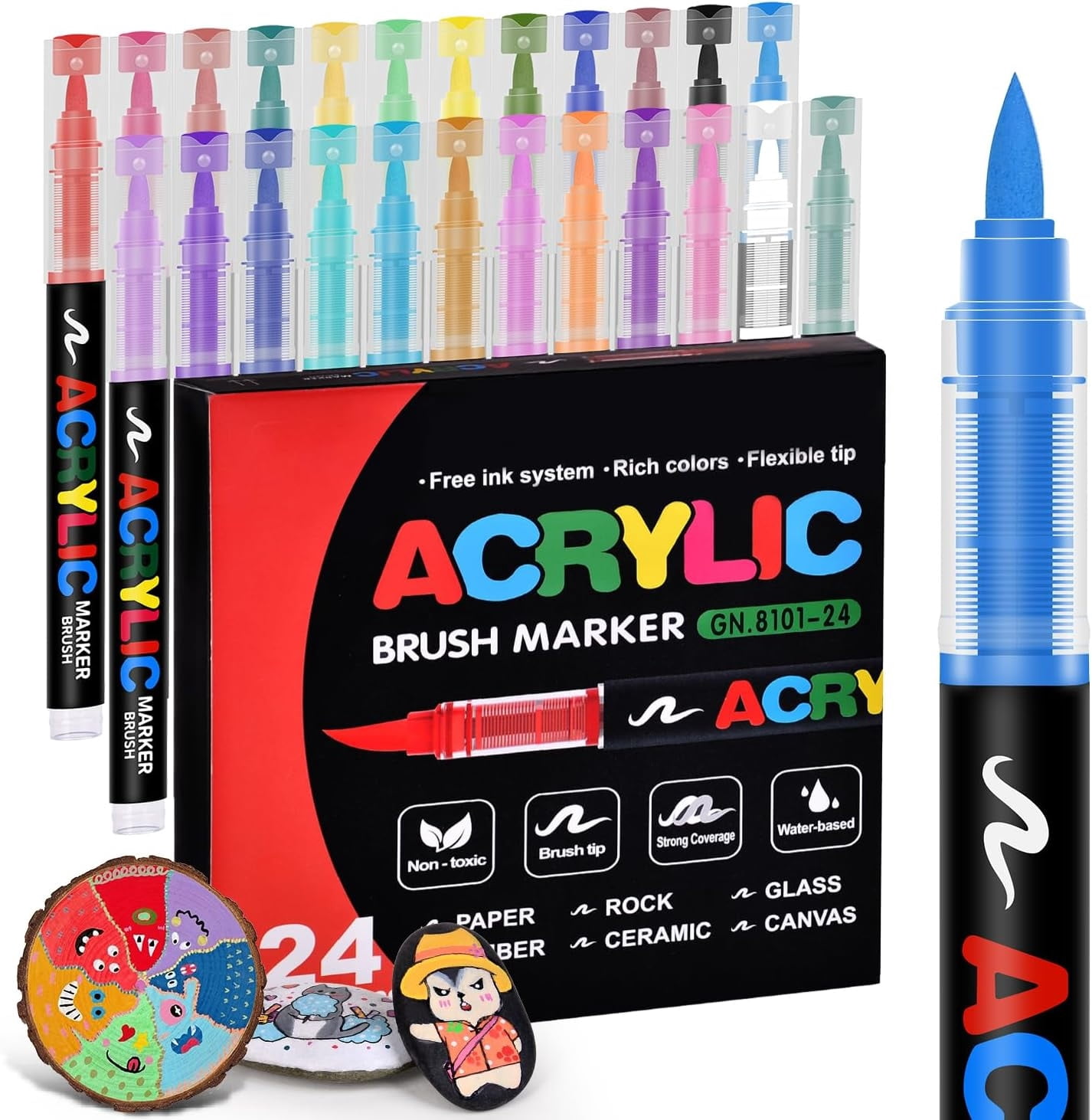 Acrylic Markers, Soft Brush Tip Acrylic Paint Pens, Quick-Drying Waterproof Acrylic Paint Markers for Canvas, Rock Painting, Wood, Stone, Glass, Ceramic, Fabric Painting, Art Supplies