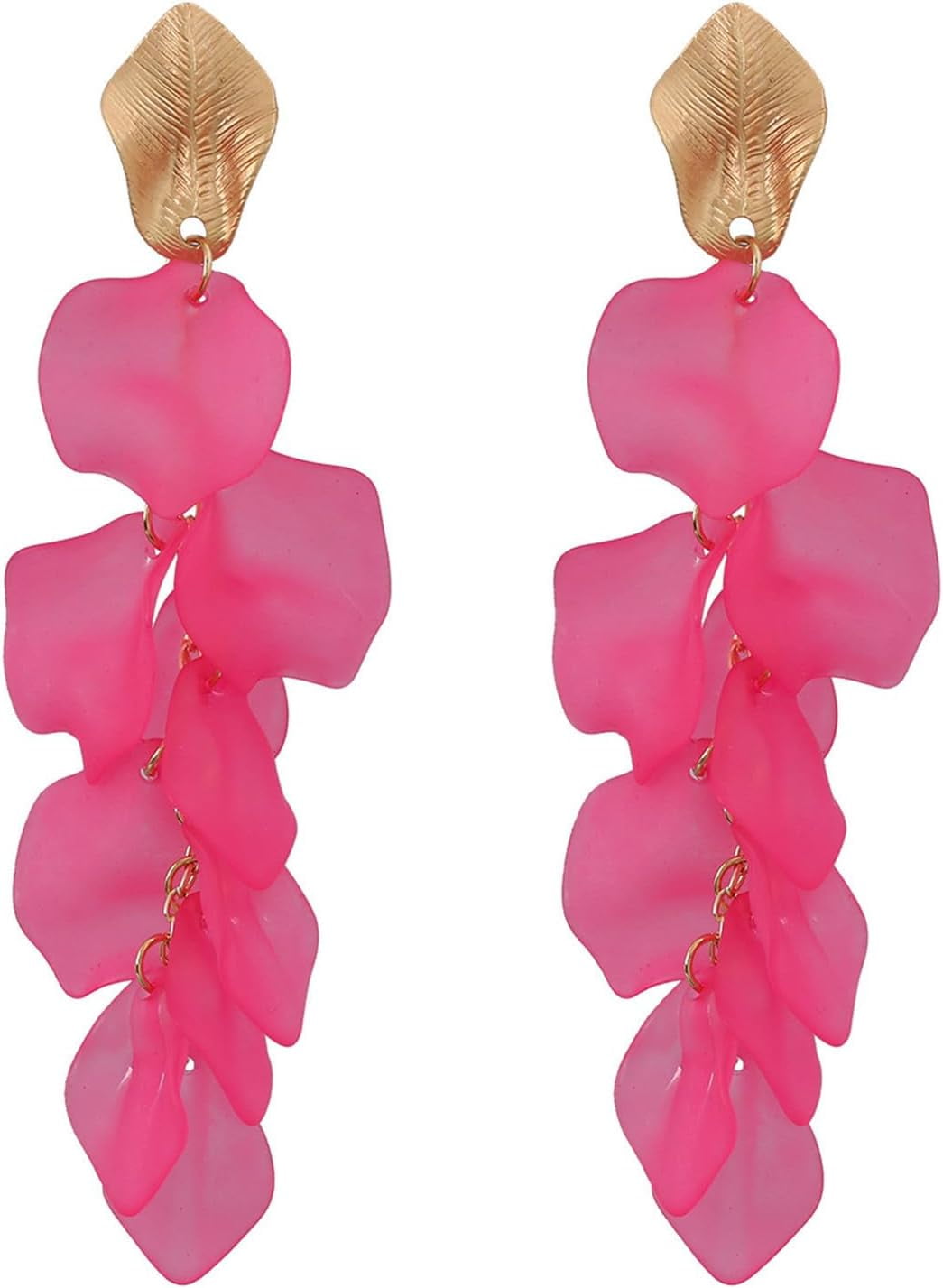 555Jewelry Women's Long Dangle Drop Dainty Flower Threader Earrings - Rose Gold Stainless Steel