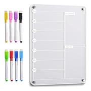 Acrylic Meal Planner Magnetic Menu Board for Kitchen Fridge, 12x8 Clear Weekly Calendar Planning Board Noteboard for Refrigerator Dry Erase Board to Do/Grocery/Shopping List Includes 8 Markers