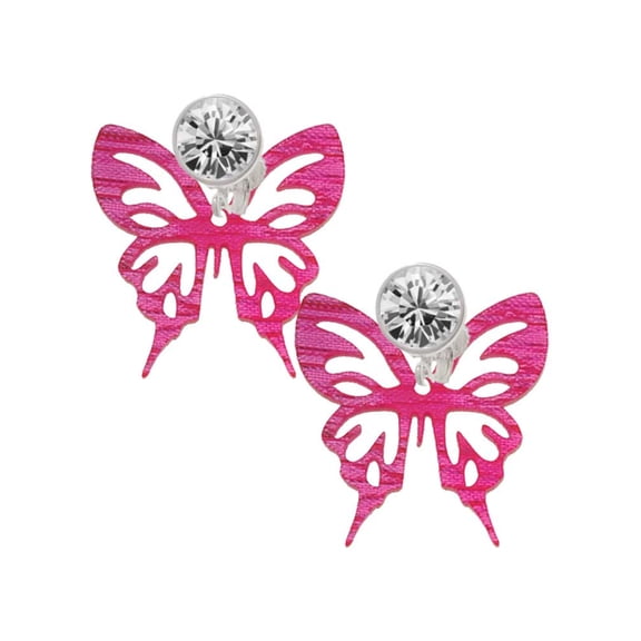Acrylic Medium Cut Out Butterfly Magenta Clear Crystal Clip On Earrings
