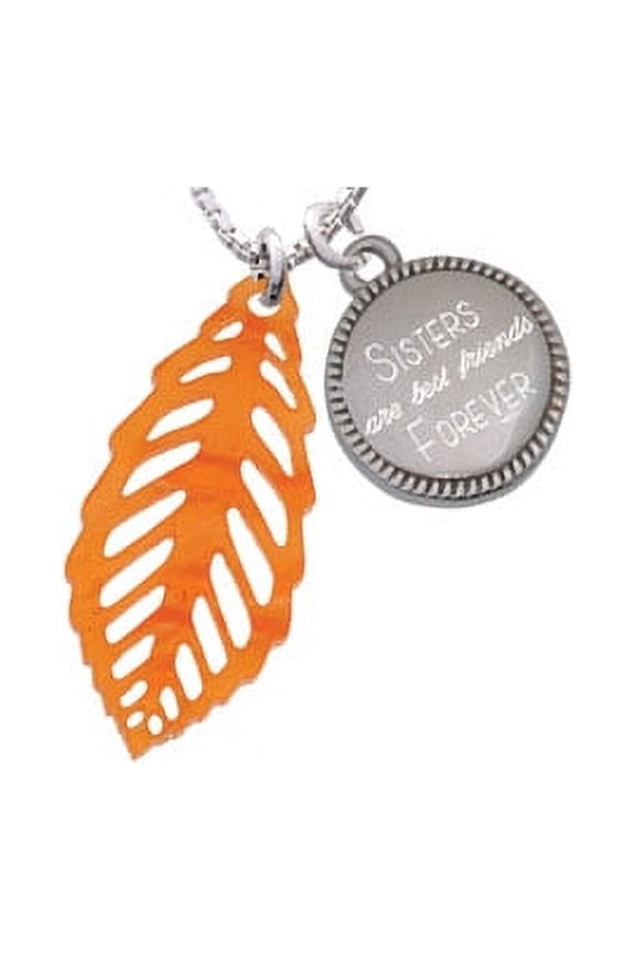Acrylic Medium Leaf Pearly Orange Sisters Are Best Friends Forever Engraved Necklace