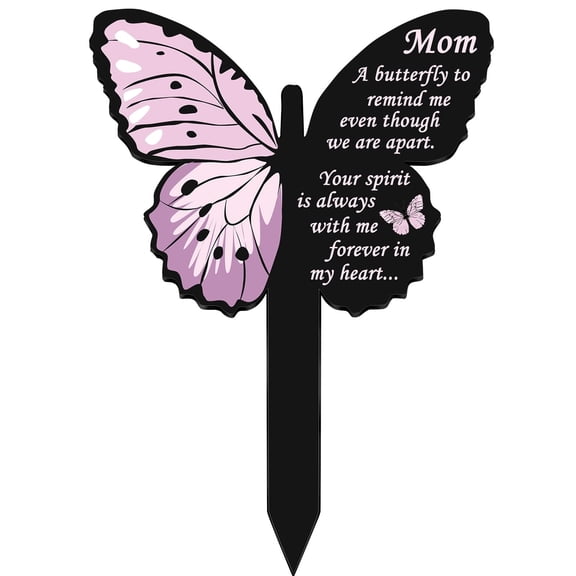 Acrylic Memorial Garden Stake for Mom, Waterproof Heart/Butterfly Cemetery Grave Markers for Outdoor Yard, Sympathy Bereavement Remembrance Gift