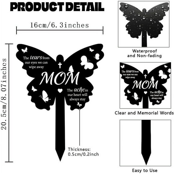 Acrylic Memorial Stakes Acrylic Memorial Plaques Cemetery Ornaments Butterfly Shape Remembrance Plaque Memorial Garden Ornaments Personalised Memorial Plaque for Mom