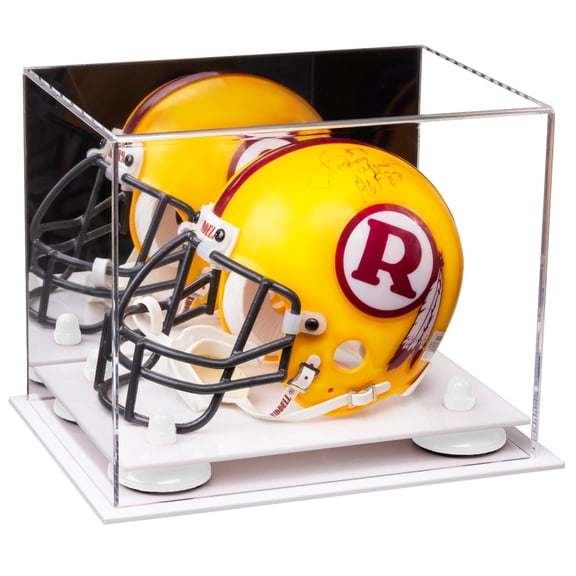 Acrylic Mini - Miniature Football Helmet (not Full Size) Display Case with Mirror, White Risers and White Base (A003-WR)