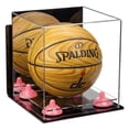 thumbnail image 1 of Acrylic Mini - Miniature (not Full Size) Basketball Display Case with Mirror, Wall Mount, Pink Risers and Clear Base (A015-PNR), 1 of 2