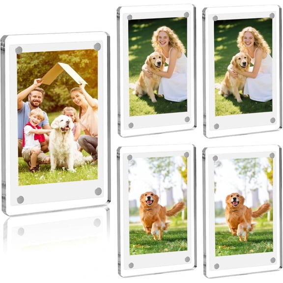 Acrylic Mini Polaroid Frame for Photos 5 Pack Magnetic Refrigerator Mini Picture Frames for Instax Photo Display Double Sided Clear 2.36 X 3.54 Inch