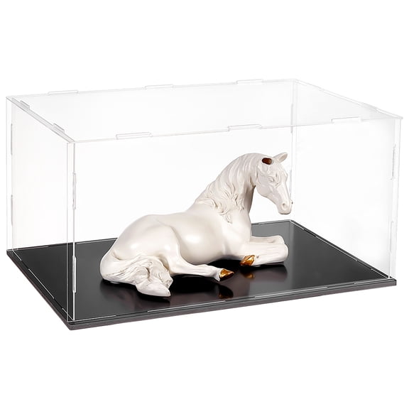 Acrylic Minifigures Display Case with Black Base Dustproof Dolls Display Box for Models Toys Action Figures Rectangle Clear