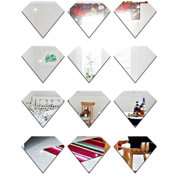 Acrylic Mirror Diamonds Wall Sticker Decal for Children's Room Home DIY Decor(Silver)