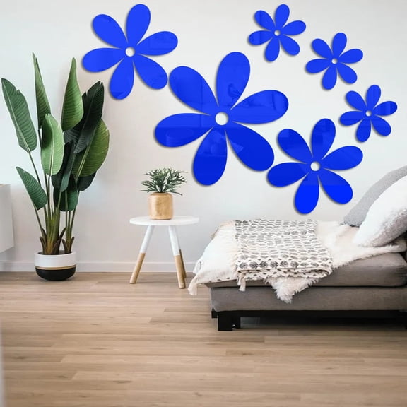 Acrylic Mirror Floral Wall Stickers Self Adhesive Mirror Wall Decor Removable Mirror Decor 3D Flower DIY Wall Sticker for Living Room Bedroom Bathroom (Black)