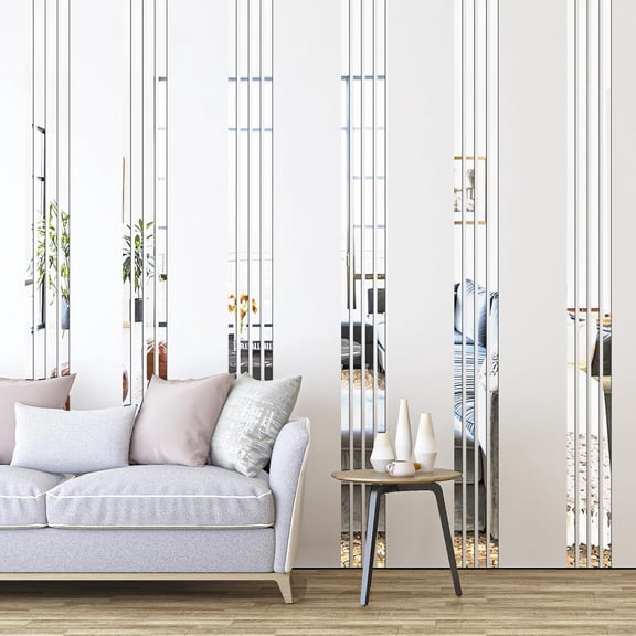 Acrylic Mirror Strips, 20 PCS Self Adhesive Peel and Stick Mirror Wall Decor, Shatterproof Removable Cuttable Long Mirror Stickers, 1.2 x 13.8 Inch, Silver