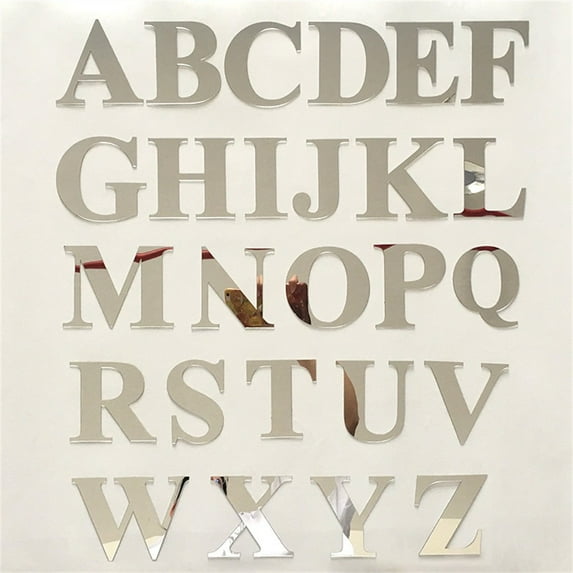 Acrylic Mirror Wall Stickers 26 Alphabet English Letters DIY Decor Mural Silver