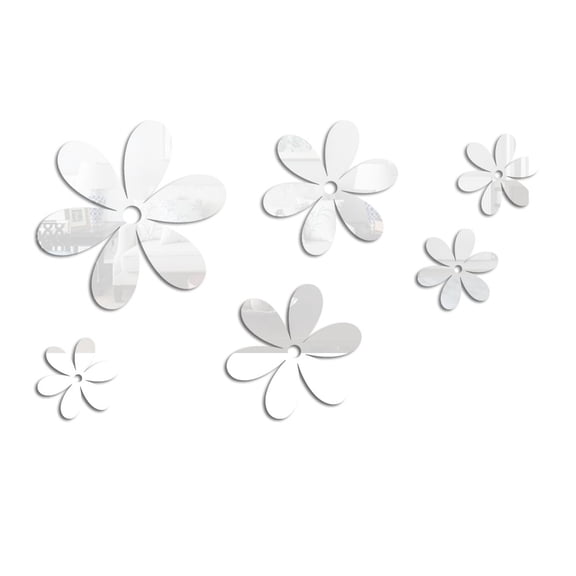 Acrylic Mirror Wall Stickers, 3D Removable Flower Decals for Living Room Bedroom, Diy Home Decor for Walls Windows Glass, Self-Adhesive Mural Art Stickers, 1Set (Silver)