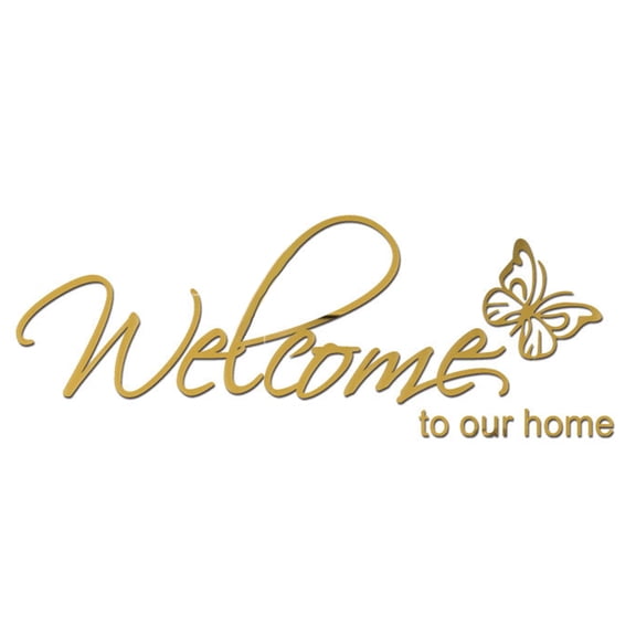 Acrylic Mirror Wall Stickers Welcome to Our Home English Letters Wall Stickers Home Art Decor Decal for Door Entrance Living Room Bedroom Adhesive Wallpaper Decoration