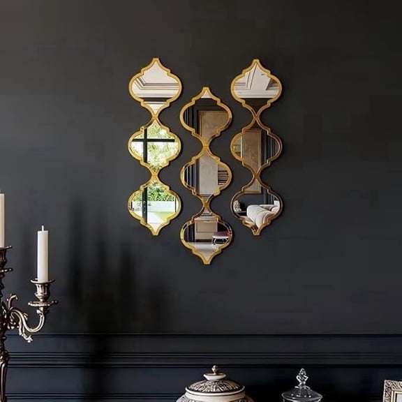 Acrylic Mirrors for Wall Decor - DIY Self-Adhesive Decorative Mirror Tiles, Diamond Shaped Wall Stickers for Living Room, Bedroom, Office, and Wedding Party Decor(Gold,9pcs)