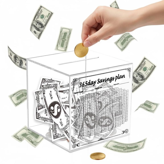Acrylic Money Saving Box,Money Saving Challenge Box for Cash,Acrylic Piggy Banks for Adults,Cash Vault Savings Boxes with Target,Cashs Saver Coin Counter Mone y Boxes for Kids Gifts