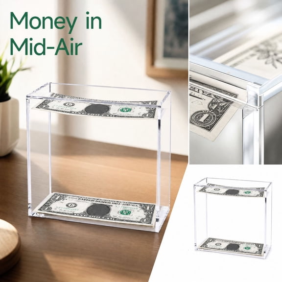 Acrylic Money Savings Bank Floating Clear Piggy Bank Visible Savings Box Container Modern Clear Cash Saving Box for Desktop