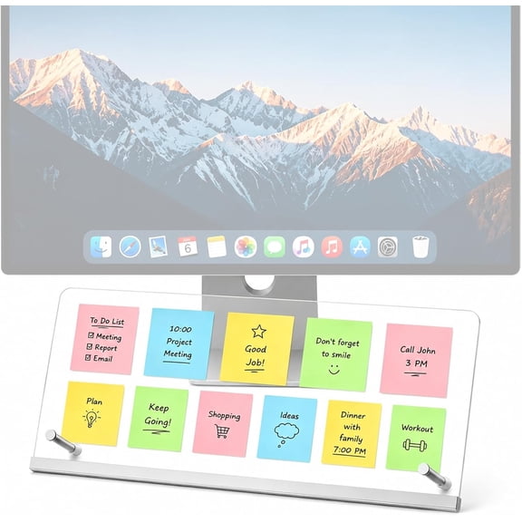 Acrylic Monitor Memo Board Holder, 15"x7.9" Sticky Note Holder | Space-Saving Under Monitor Organizer, Movable & Reusable, No Adhesive, Clear Acrylic Panel for Office Organization