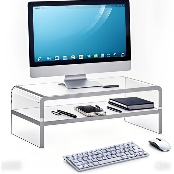 Acrylic Monitor Stand, 2 Tier Computer Stand Riser20 inch Riser for iMac, PC, Desktop, Laptop, TV Screen with Extra Storage Space Home Office