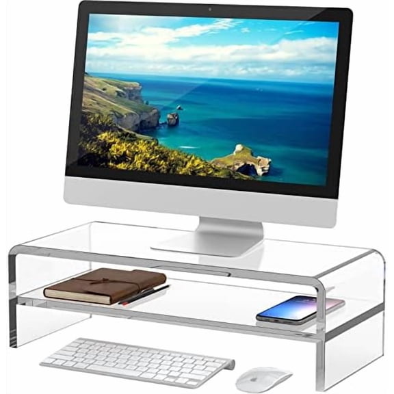 Acrylic Monitor Stand,2 Tiers Computer Monitor Riser(18x8x5.5 inches),Computer Stand/Monitor Riser for Office,School,Home,Laptop Stand Desktop Stand for Keyboard Storage&Printer TV Screen