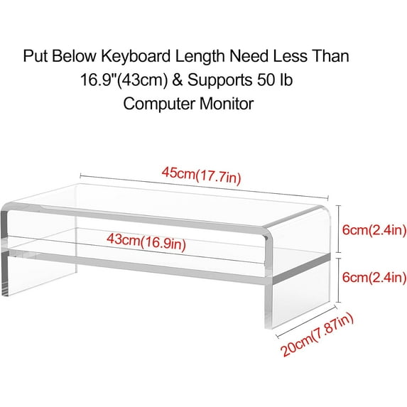 Acrylic Monitor Stand 2 Tiers Computer Riser 18x8x5.5 Inch Desktop Organizer for Office Home School Keyboard Storage