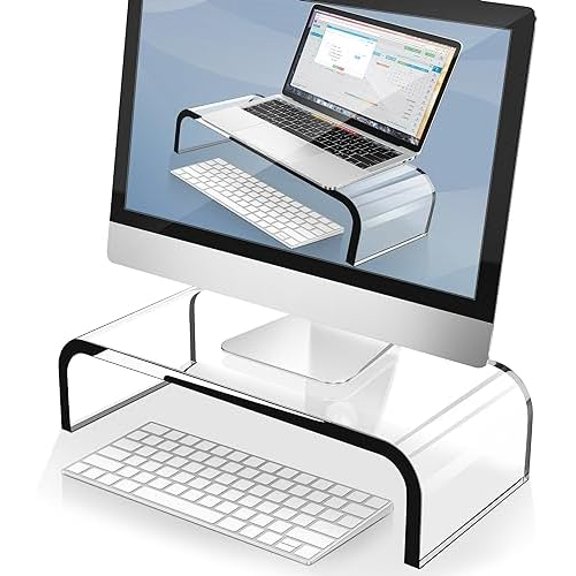 Acrylic Monitor Stand – Clear Monitor Riser & Computer Desk Stand, Premium Acrylic Laptop Stand for Home Office, PC TV Stand with Keyboard Storage Heavy Duty Desk Riser