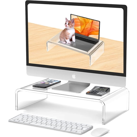 Acrylic Monitor Stand Riser Acrylic Laptop Stand for Desk Clear Computer Monitor Stand for Desk Accessories White Aesthetic Decorations for Office Home iMac Organizer