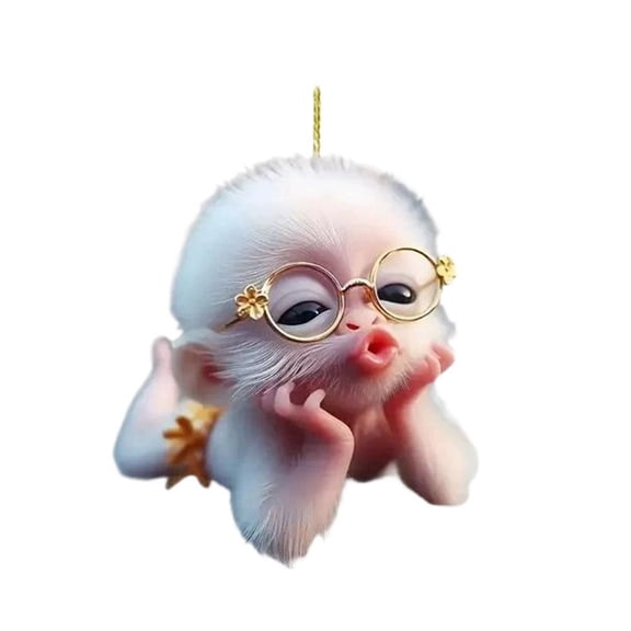 Acrylic Monkey Car Pendant Ornament with Spectacles, Versatile Vehicle Decoration