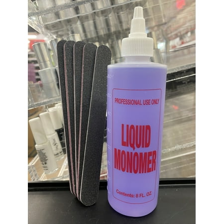 Acrylic Monomer 8oz + 5 Acrylic Nail Files