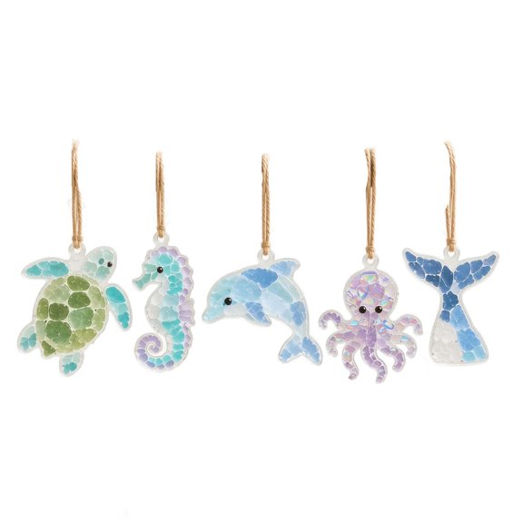 Acrylic Mosaic Art Kit, Blue Ocean Animal Themed, 1 Set of DIY Hanging Ornament Craft Supplies, for Kids Adults Home Wall Christmas Tree Decoration Handmade Creative Leisure Art Project