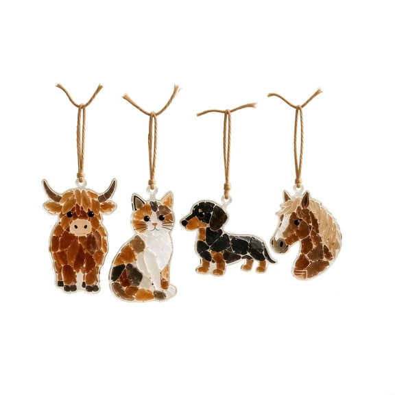 Acrylic Mosaic Art Kit, Orange Dog Themed Hanging Ornament Style, 1 Pack Complete DIY Craft Supplies Set, for Home Wall Window Decor Holiday Party Handmade Art Project for Adults Kids Beginners