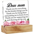 thumbnail image 1 of Acrylic Mother Gift Mom Desk Decor Present, Floral Dear Mom Thank You Decorative Clear Acrylic Desk Plaque Sign with Wood Stand for Home Birthday Mother's Day Christmas, 1 of 5