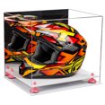thumbnail image 1 of Acrylic Motorcycle Motocross or Nascar Racing Helmet Display Case with Mirror, Pink Risers and White Base (A024-PNR), 1 of 2