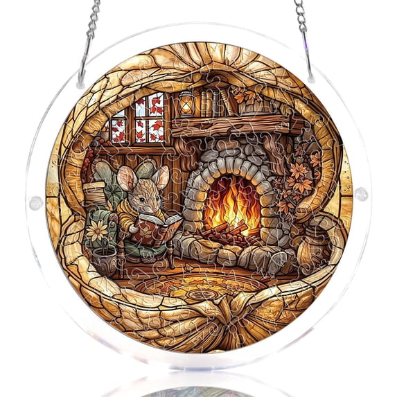 Acrylic Mouse Puzzle Suncatcher, 7.4 Inch 83-Piece DIY Window Hanging, Vibrant Stained Glass Effect, Double-Sided Light Projection, Unique Home Decor and Gift for Mom Women Men
