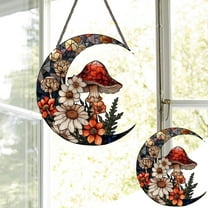 Acrylic Mushroom Window Decor - 15x15cm Fly Agaric Mushroom Wall Hanging Art, Crescent Moon & Floral Design, Unique Gift for Mom, Home Ornament