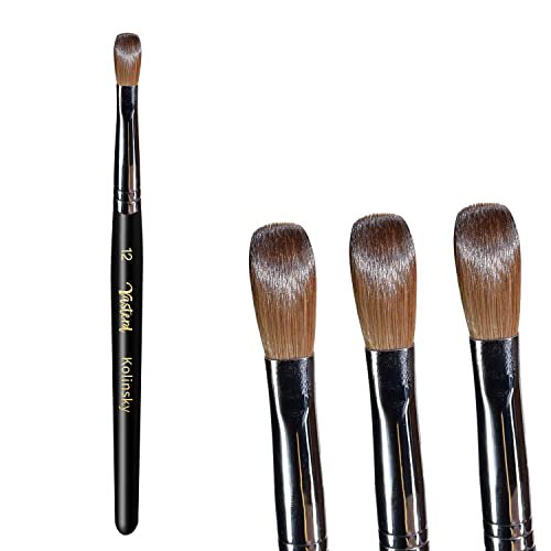 Acrylic Nail Brush - 100% Kolinsky, Oval Crimped, Size 12 Black Wood Professional Nail Art Powder Brush Manicure Tool