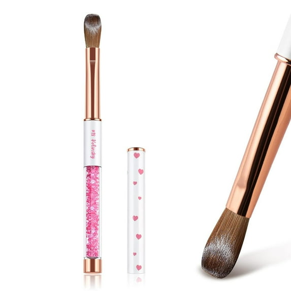 Acrylic Nail Brush Pure Kolinsky Acrylic Brushes for Nails Size 18 Crimped Oval Nail Brushes for Acrylic Application Pink Rhinestone Metal Handle Acrylic Powder Brush Professional Manicure Tool