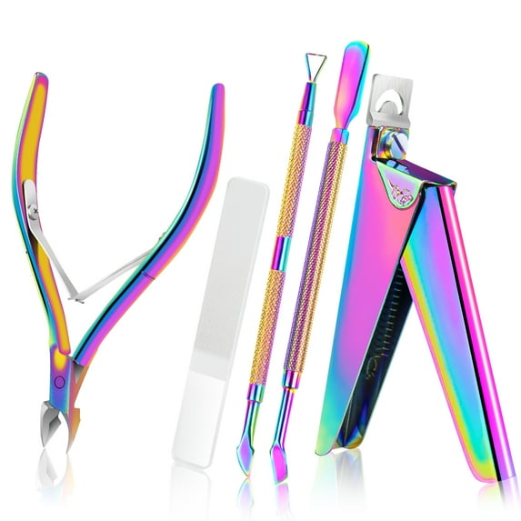 Acrylic Nail Clippers 5 in 1 Kit Cuticle with Glass Nail File Cuticle Trimmer Nipper Cuticle Pusher Manicure Pedicure Tool