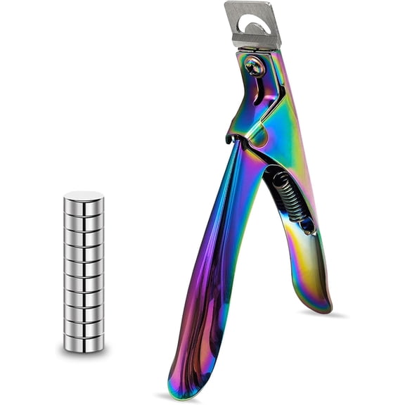 Acrylic Nail Cutter with Magnet Sizer & Length Measurement,Adjustable Stainless Nail mer for Salon Home Nail Art, Professional for Precise Manicures (Rainbow)