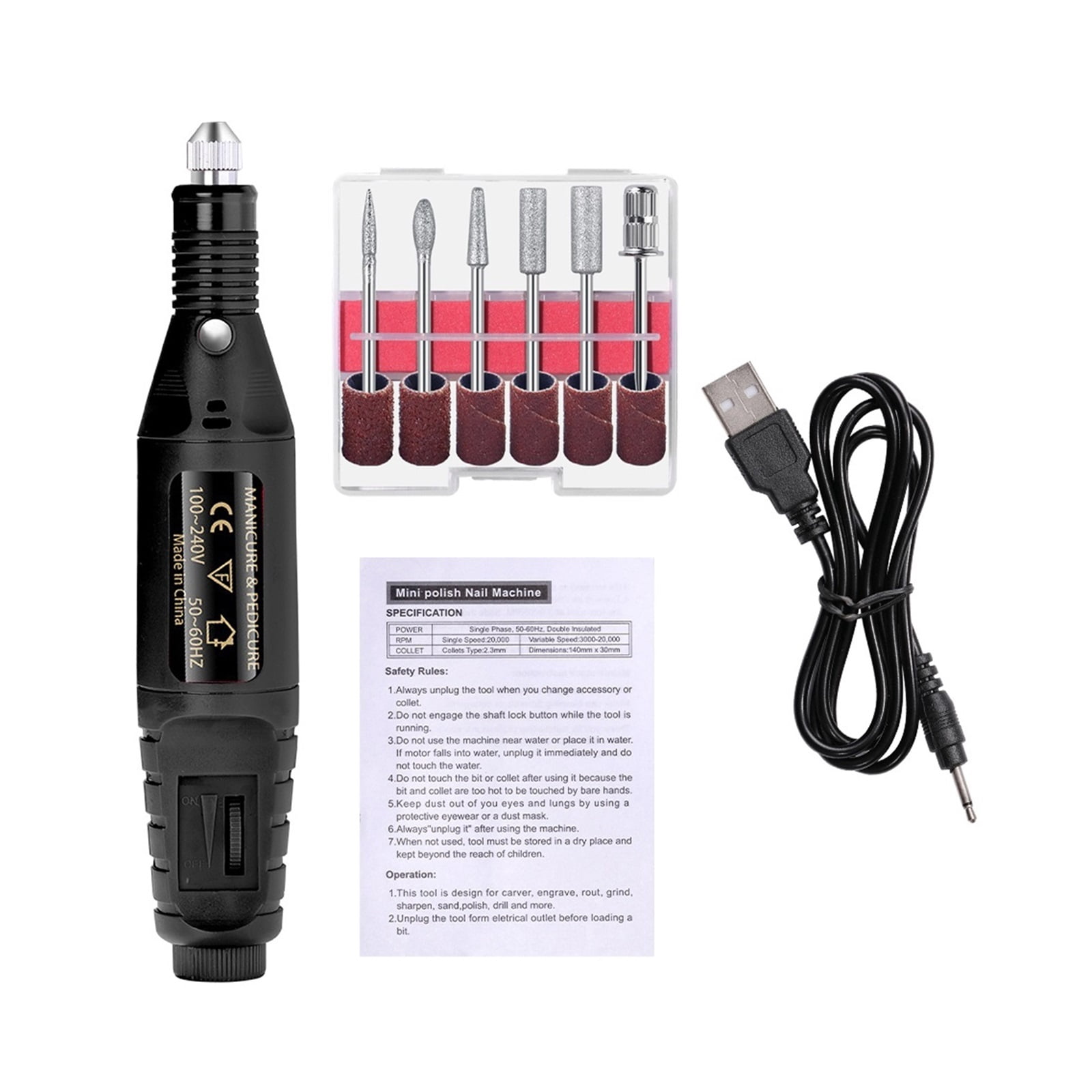 Acrylic Nail Drill Kit Electric Nail File 20000 RPM Portable Electric Nail Drill Bits Gel Remover Nail Tools