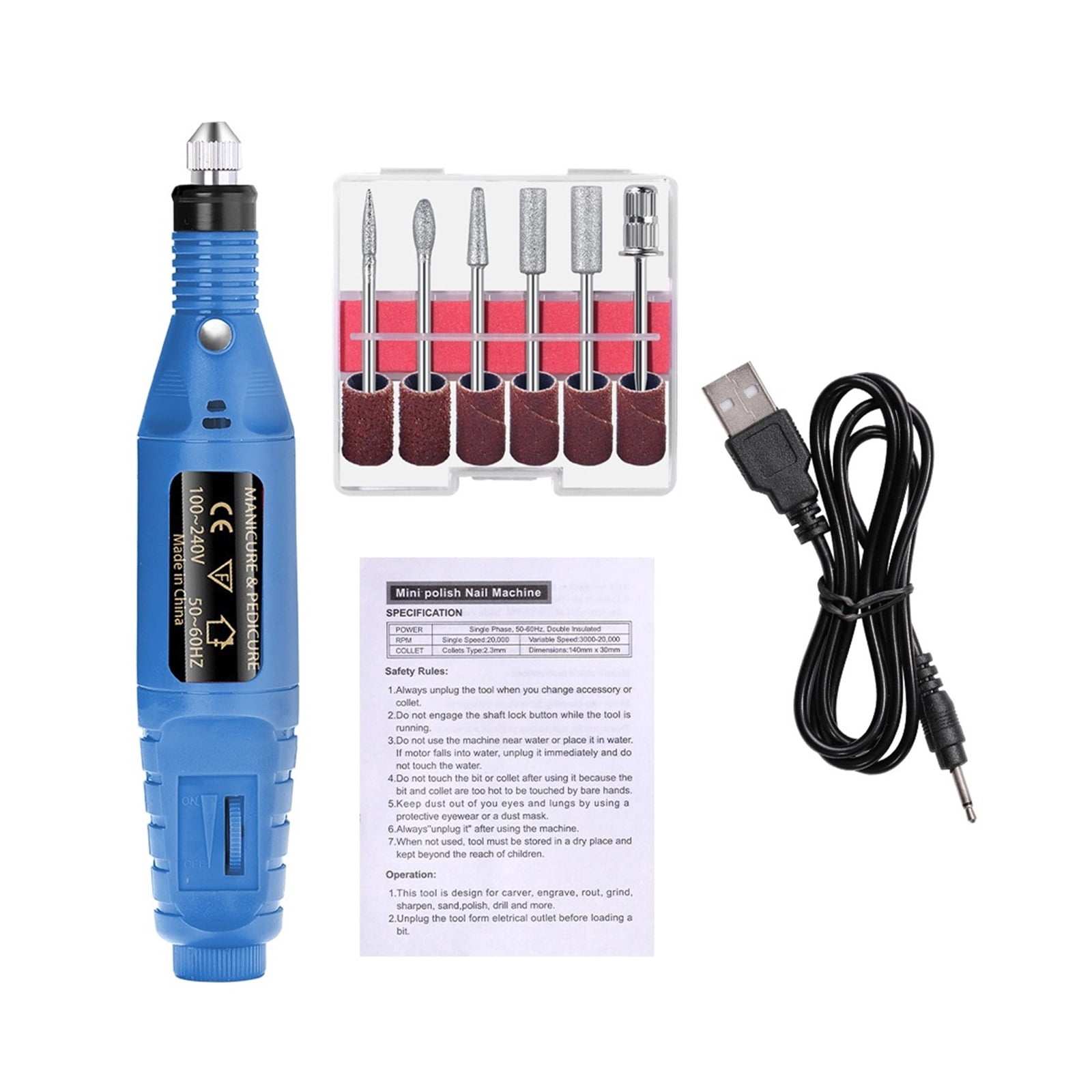 Acrylic Nail Drill Kit Electric Nail File 20000 RPM Portable Electric Nail Drill Bits Gel Remover Nail Tools