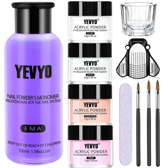 Acrylic Nail Kit, Acrylic Powder and Liquid Set, With Clear, Nude, Pink, White Nail Powder and Monomer, Professional Acrylic Nail Brush Nail Forms for Acrylic Nails Extension, Beginner and Home DIY