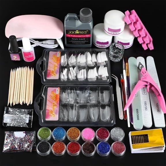 Acrylic Nail Kit For Beginners With Everything: Professional Nail Kit Acrylic Set With Acrylic Nail Powder Liquid Set Nail Kit Acrylic Set Gel Polish U V Light Nail Decoration Supplies Manicure Salon